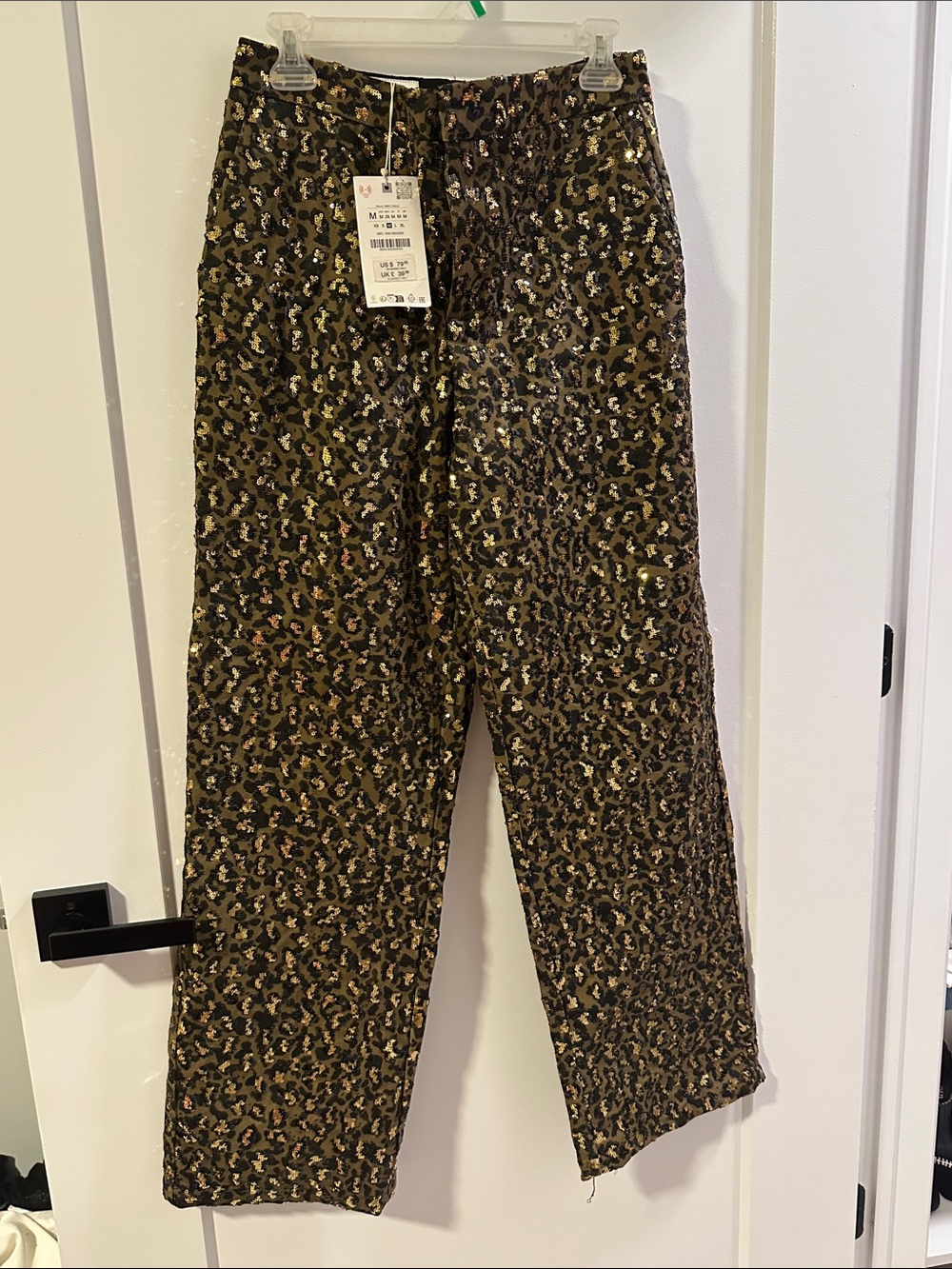 Sequin Leopard Print Women Pants - Gold/Black